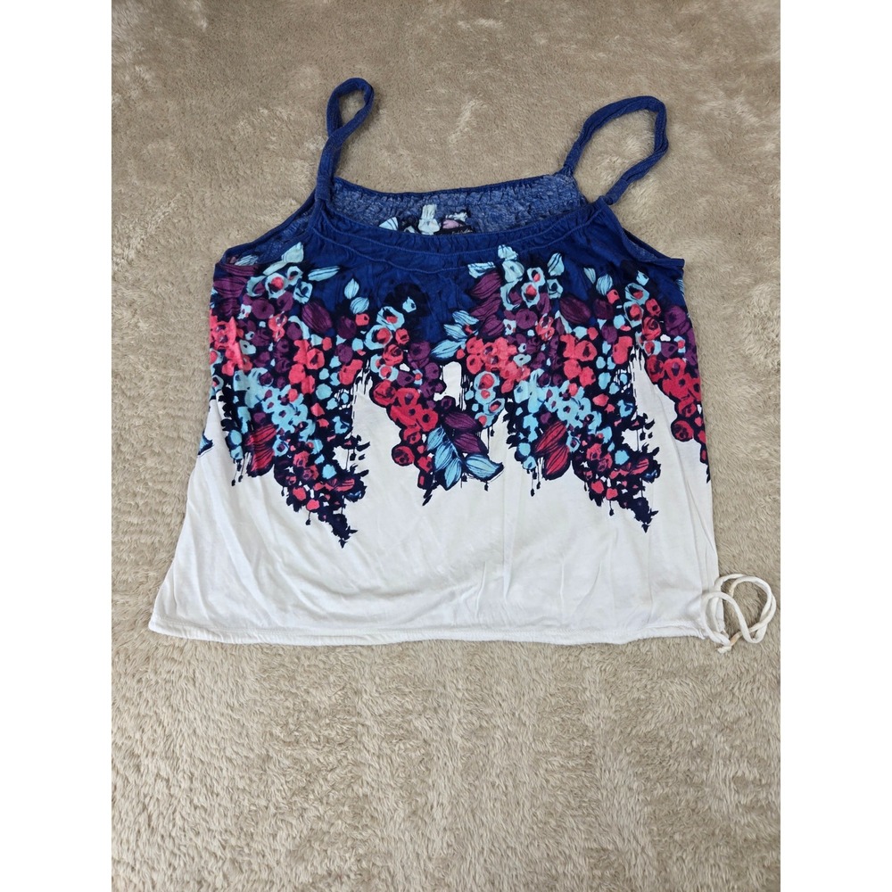 American‎ Eagle Outfitters Womens Floral Graphic Cami Tank Top White Blue Large